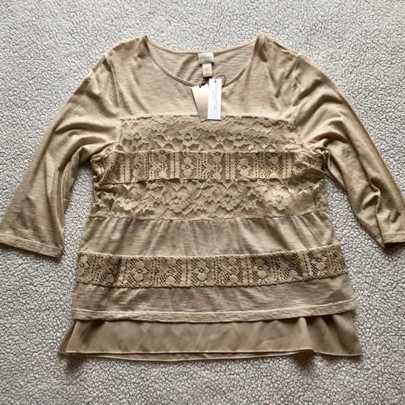 CHICO’S Beige Cream Leah Lace Top NWT - Picture 2 of 6